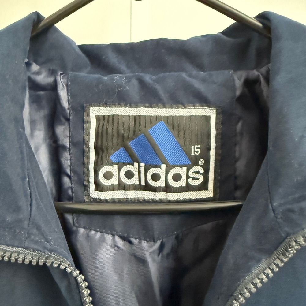 Vintage Adidas Windbreaker Jacket Navy Blue Grey Logo Track Sportswear sz 2XL - Picture 5 of 9